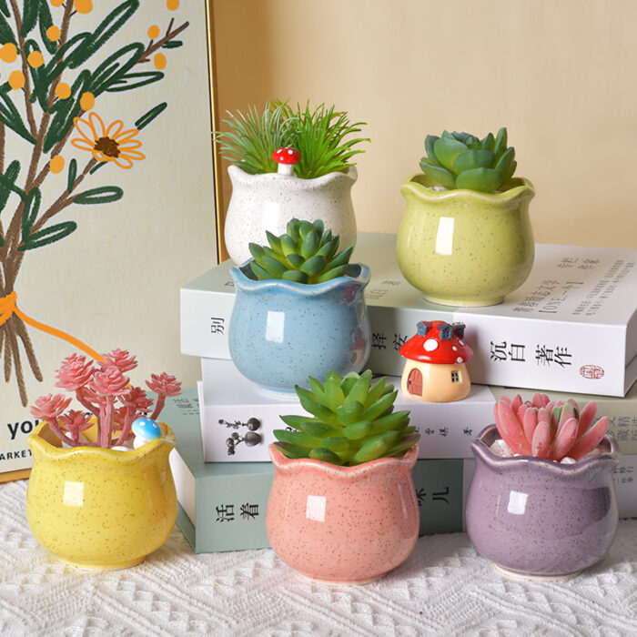 Mini Creative Macaron Ceramic Flower Pot Set – Fleshy Plant Pot Combination - Image 3