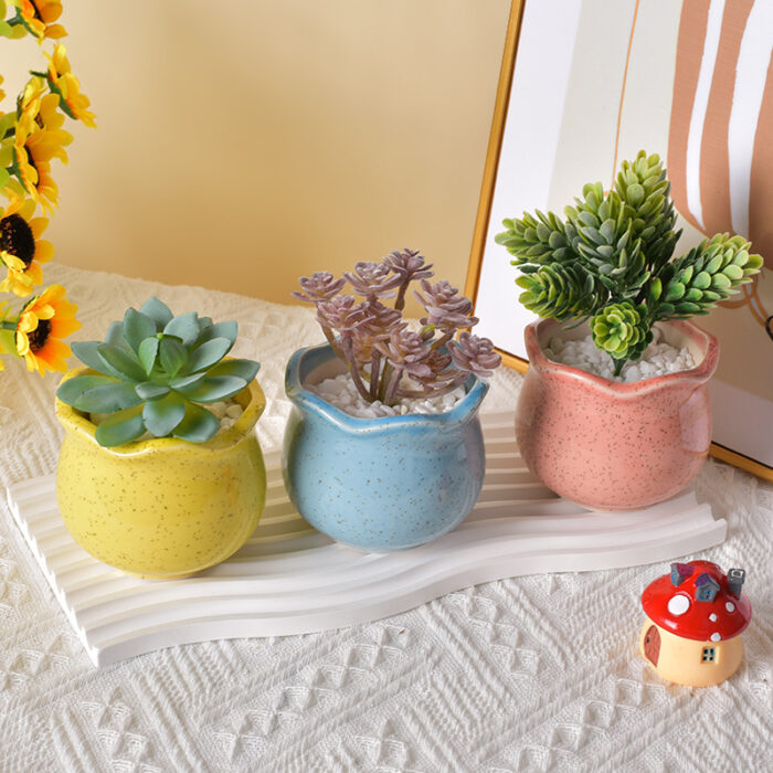 Mini Creative Macaron Ceramic Flower Pot Set – Fleshy Plant Pot Combination - Image 4