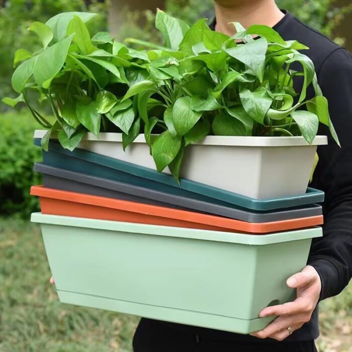 Hollen Vegetable Pot – Large Rectangular Plastic Flower Pot for Balcony Gardening