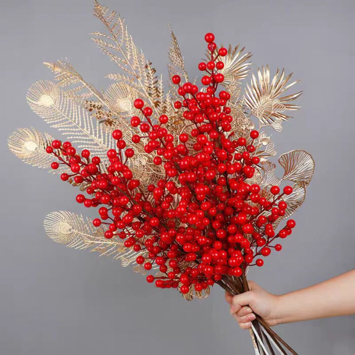 Holly Red Fruit Artificial Flower – New Year Decoration - Image 2